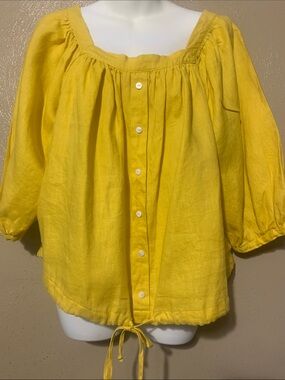 Anthropologie Calligraphie size L Yellow Linen Button-Front Peasant Top